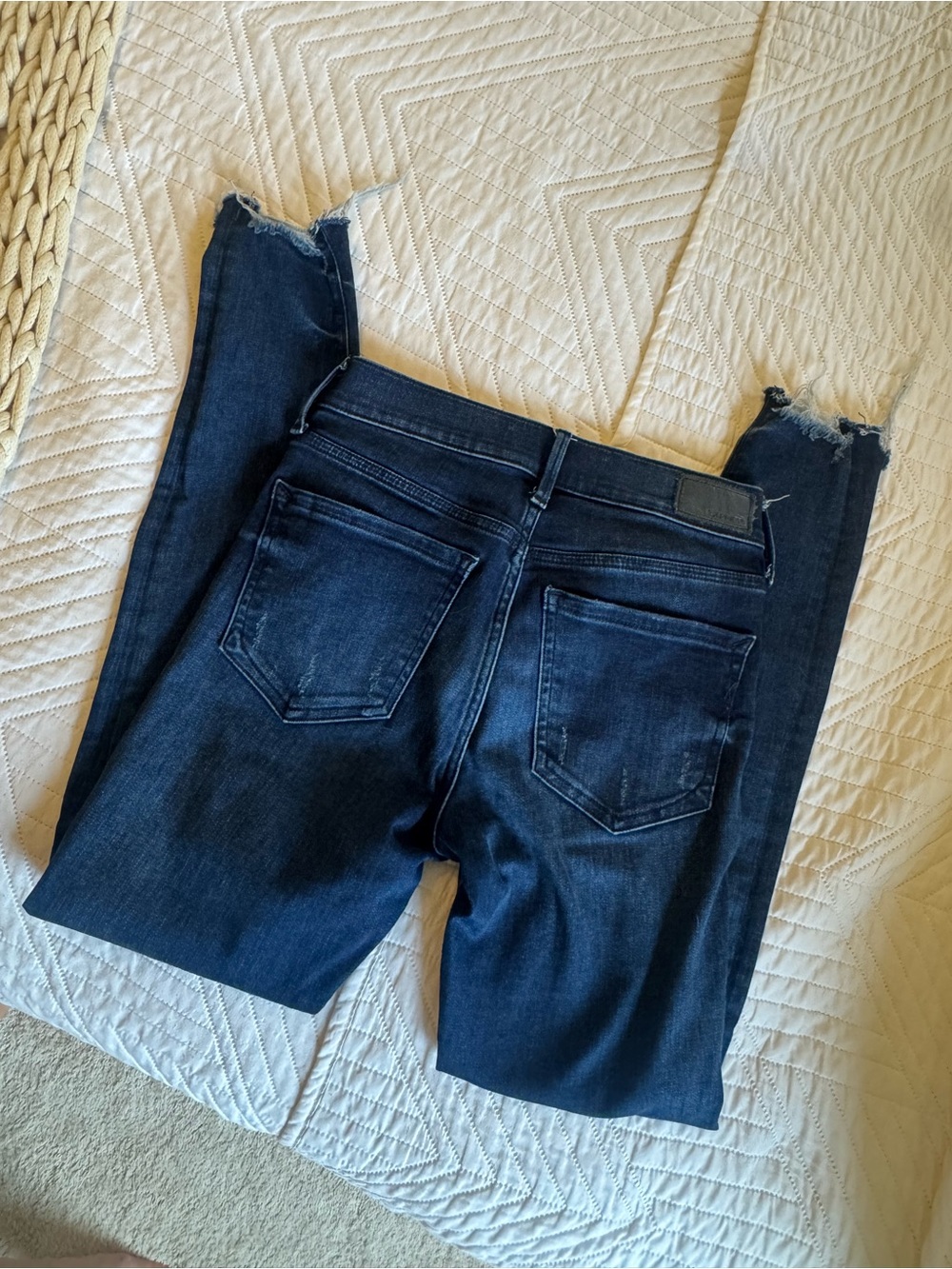 Express Dark Wash Ankle Legging Jeans with Raw Hem, Stretch+, Like New